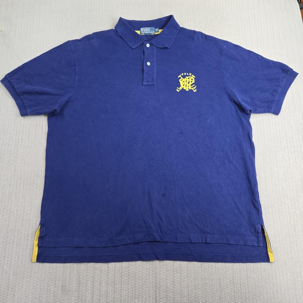 Polo By Ralph Lauren Polo Shirt Mens Big 2X Blue Crest Logo Pique Knit